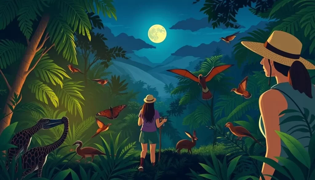 Image of a guided night tour in Cahuita, highlighting the guide and participants observing nocturnal wildlife.