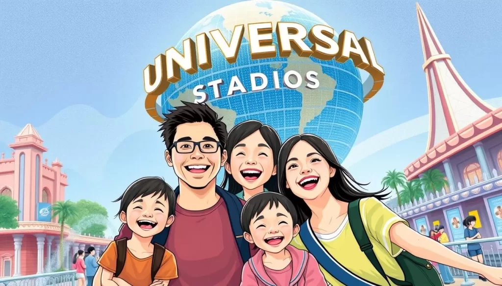 Image of a happy family enjoying a day out at Universal Studios Japan in Osaka