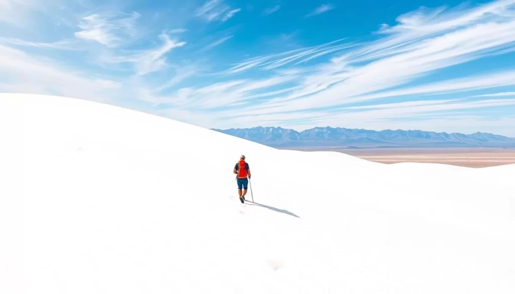Image of a hiker on the dunes of White Sands National Park