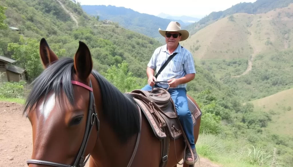 Image of a horseback rider exploring the hills around Copan with a guide