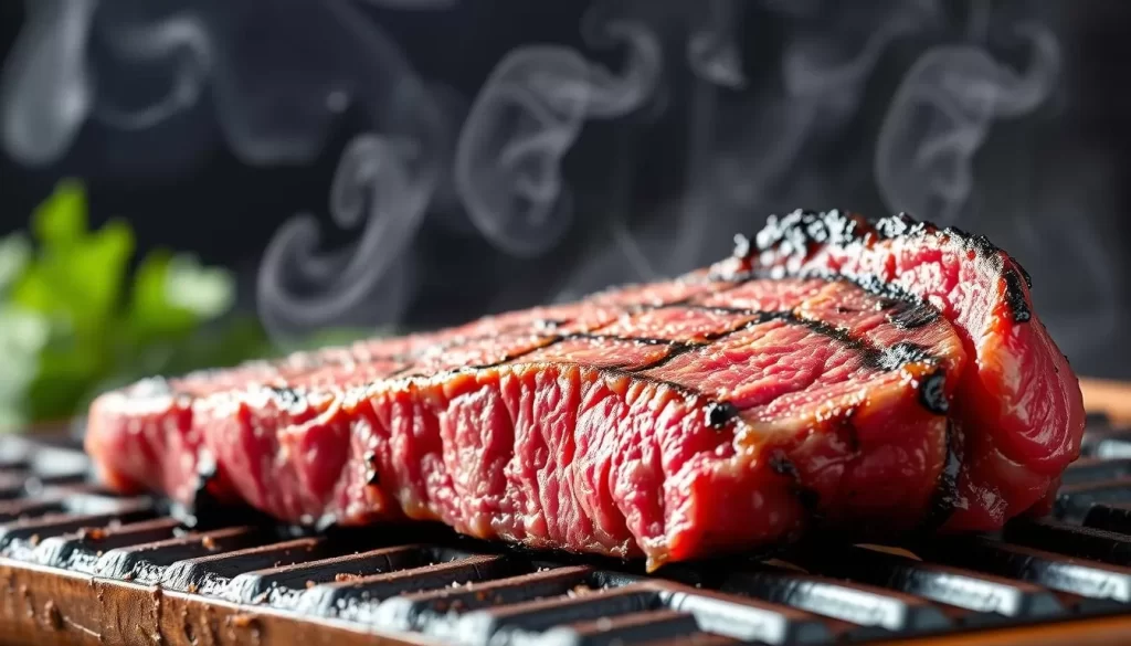 Image of a juicy Hida beef steak being grilled