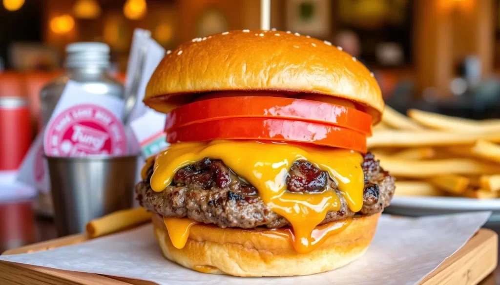 Image of a juicy burger from a PEI restaurant during Burger Love