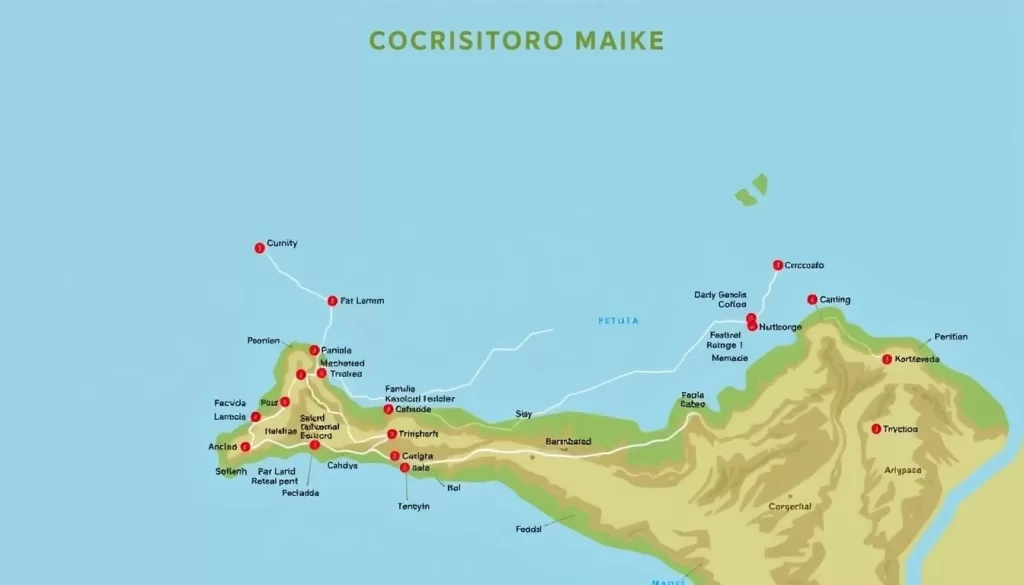 Image of a map showing the routes to Corcovado National Park