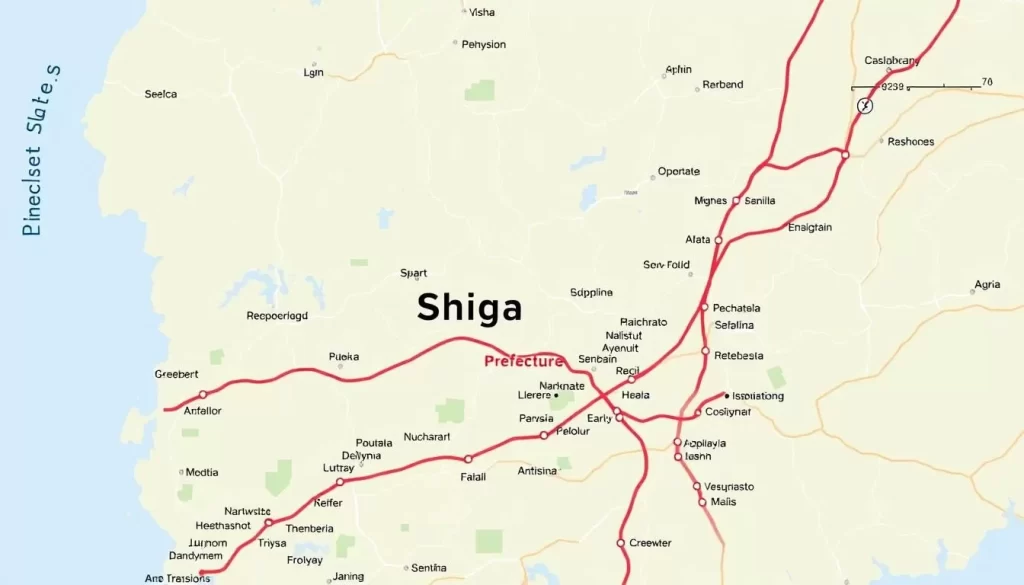 Image of a map showing transportation routes to Shiga Prefecture