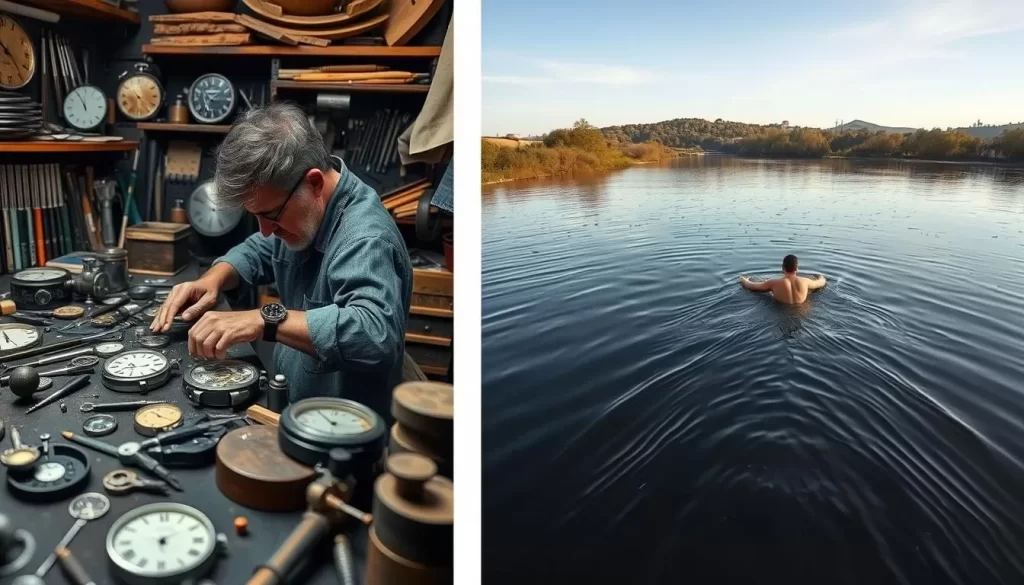 Image of a person participating in a watchmaking workshop or floating down the Rhône River