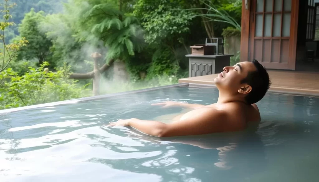 Image of a person relaxing in an onsen in Fukushima