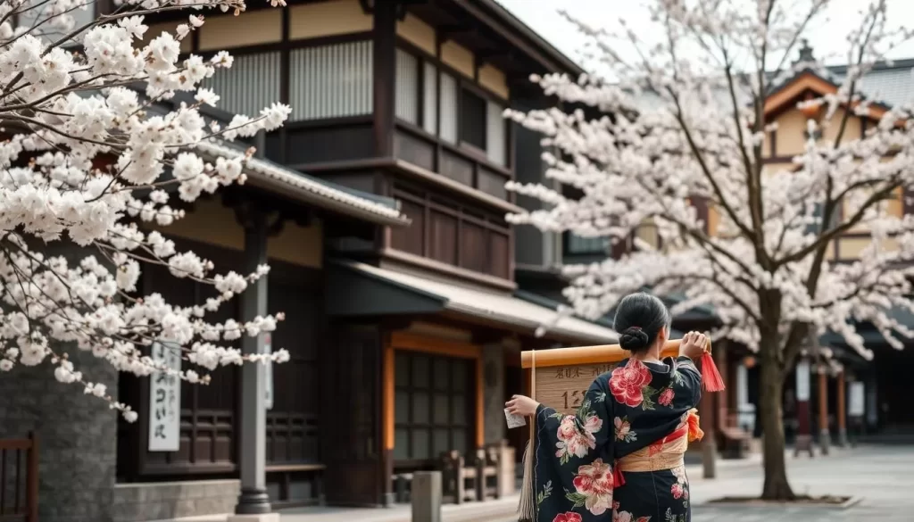 Image of a person wearing a traditional kimono in Kyoto's Gion district