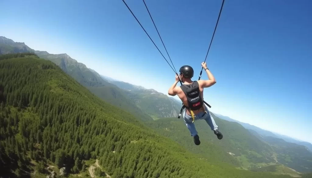 Image of a person ziplining through the White Mountains