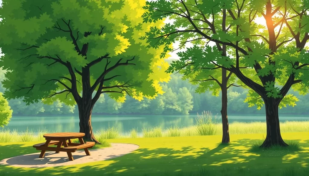Image of a picnic area within St. Malo Provincial Park
