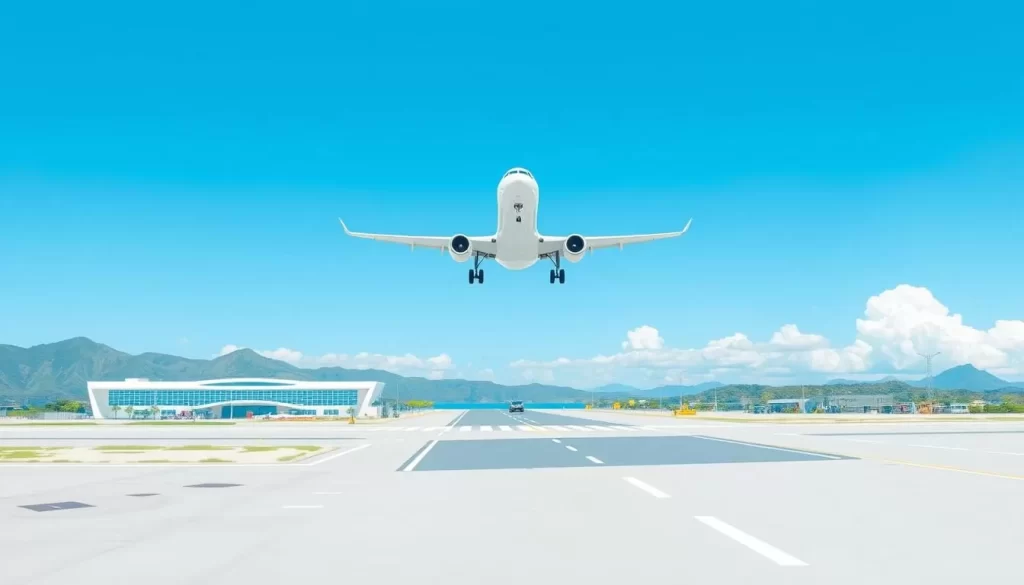 Image of a plane landing at Miyako Airport