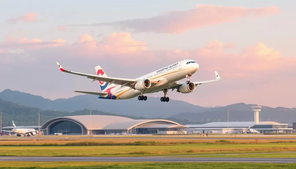 Image of a plane landing at Tsushima Yamaneko Airport