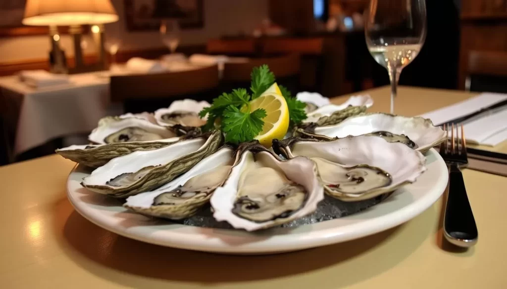 Image of a plate of freshly shucked Malpeque oysters at a Tyne Valley restaurant