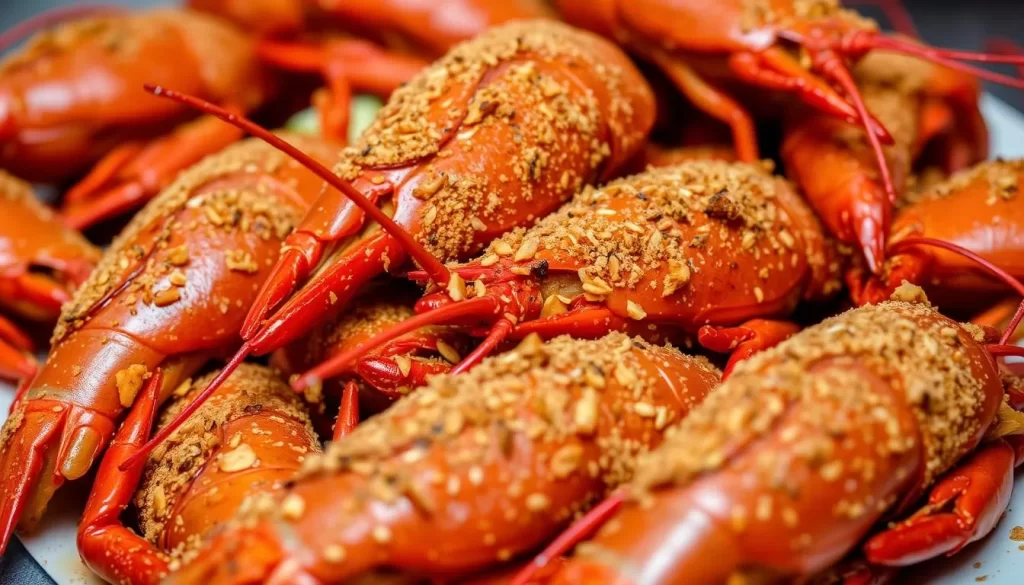 Image of a plate of steaming crawfish with Cajun seasoning
