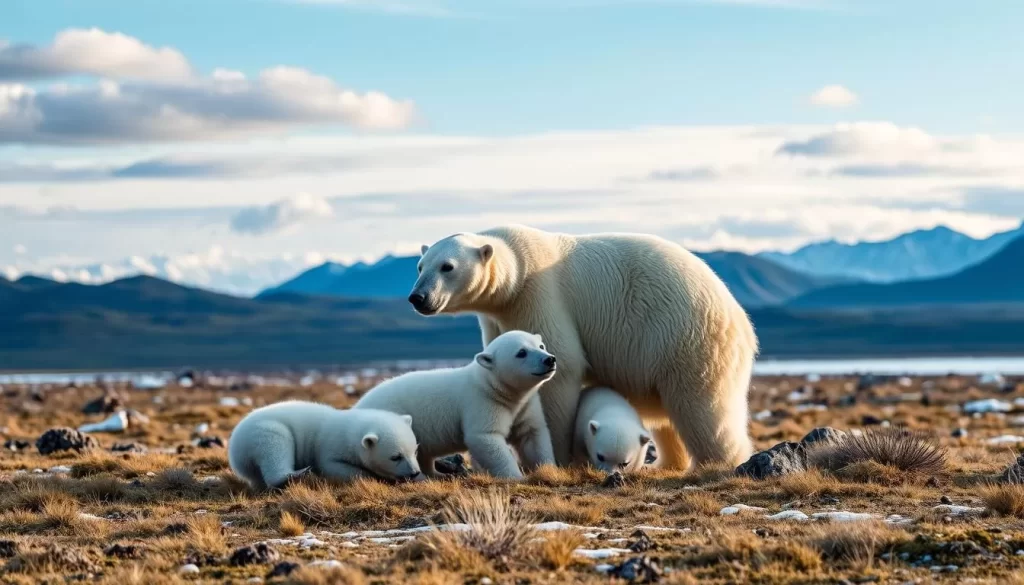 Image of a polar bear with its cubs in Wapusk National Park