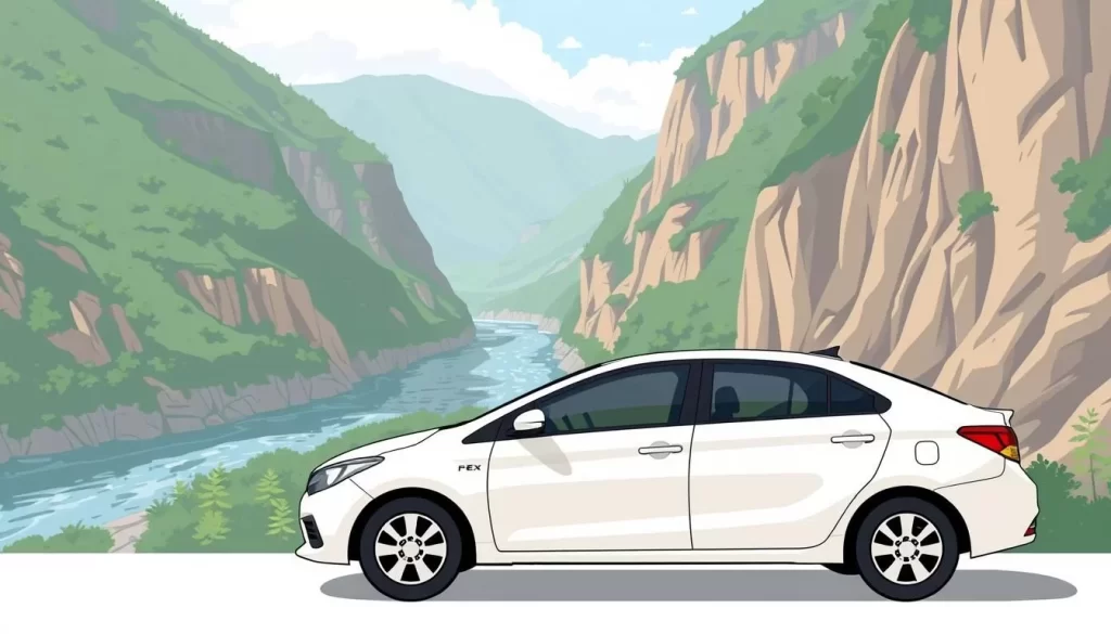 Image of a rental car in front of Takachiho Gorge