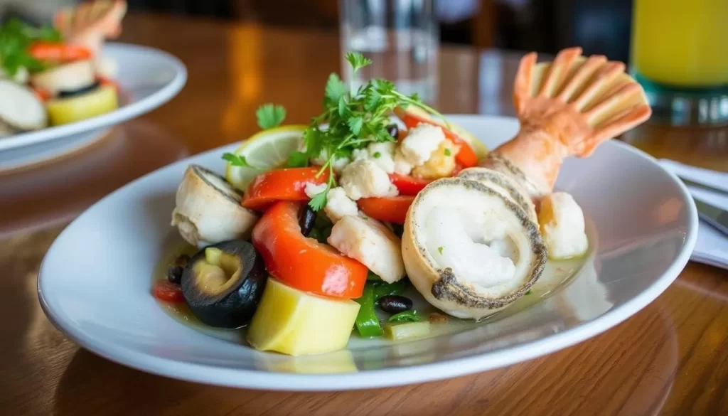 Image of a seafood dish made with locally sourced ingredients at Northport Pier Restaurant