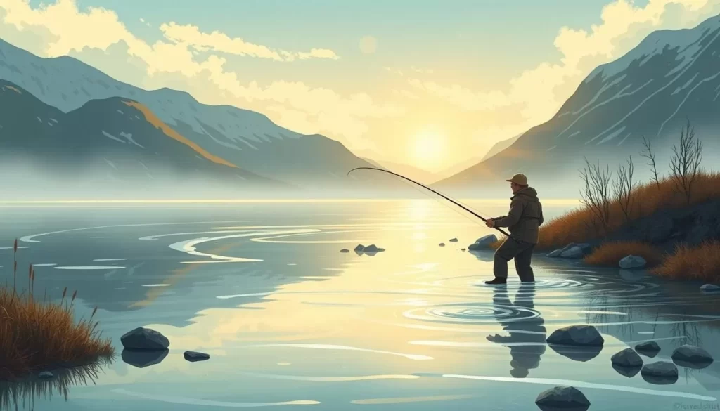 Image of a serene Arctic char fishing scene in the Thomsen River, Aulavik National Park