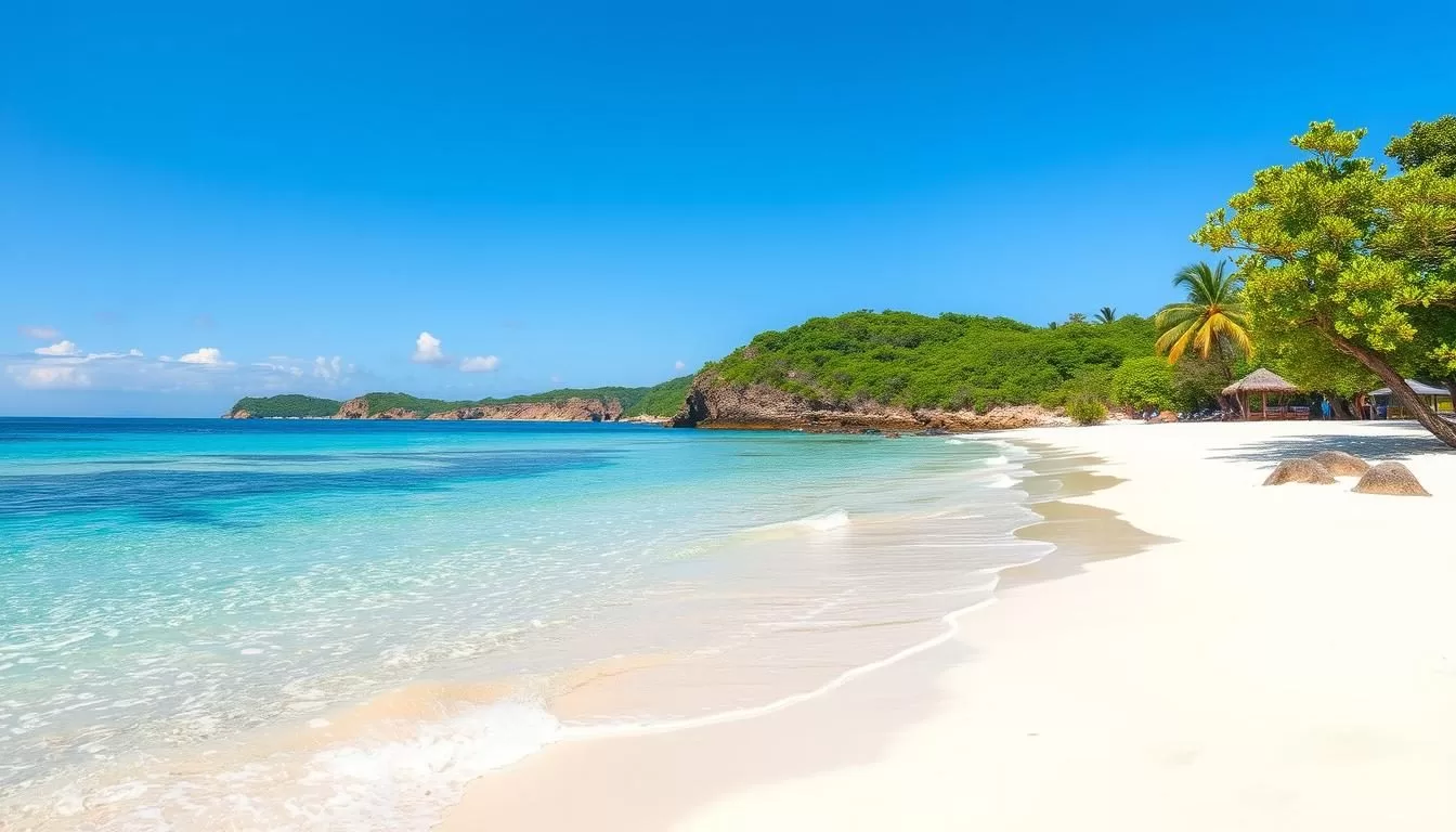 Image of a serene beach in Amami Oshima, Satsunan Islands, with crystal-clear waters and white sand.
