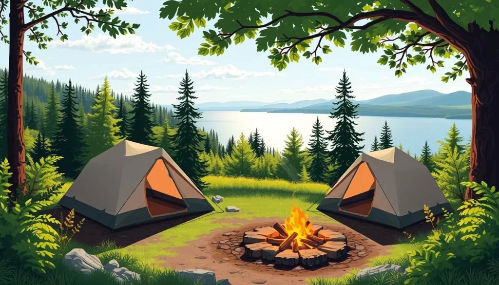 Image of a serene campsite at Clearwater Lake Provincial Park during summer