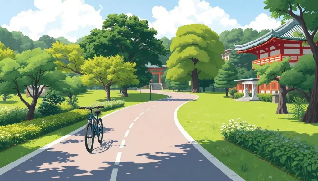 Image of a serene cycling path around the Imperial Palace East Garden