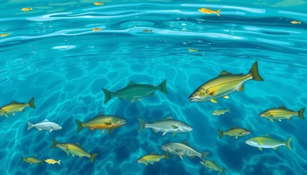 Image of a serene fishing scene at Great Bear Lake with crystal clear waters and a variety of fish species.