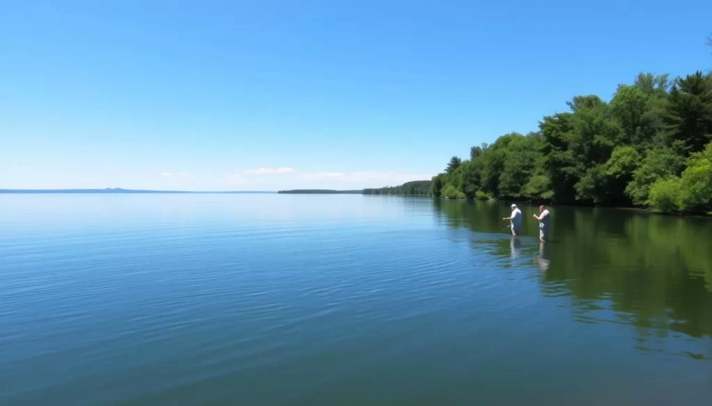 Image of a serene fishing spot at Lake Athapapuskow with anglers in action