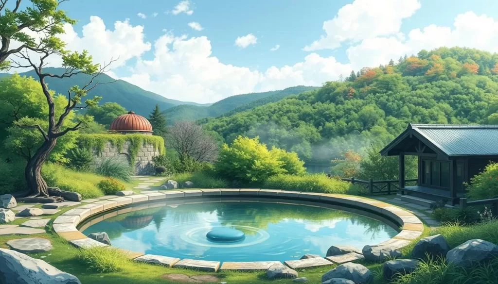 Image of a serene hot spring in Hokkaido surrounded by nature