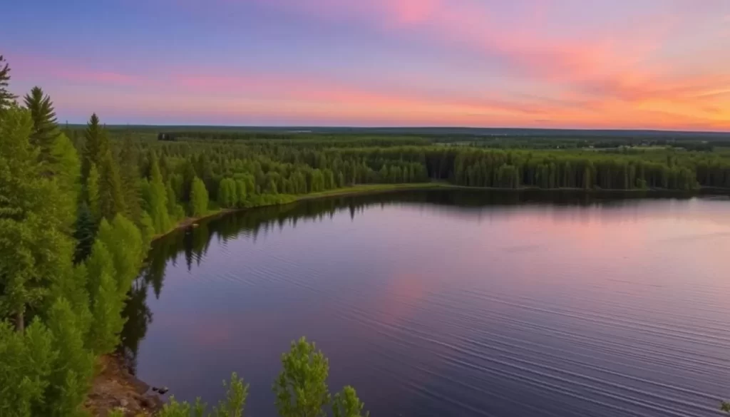 Image of a serene lake within a provincial park near Dauphine Lake, Manitoba
