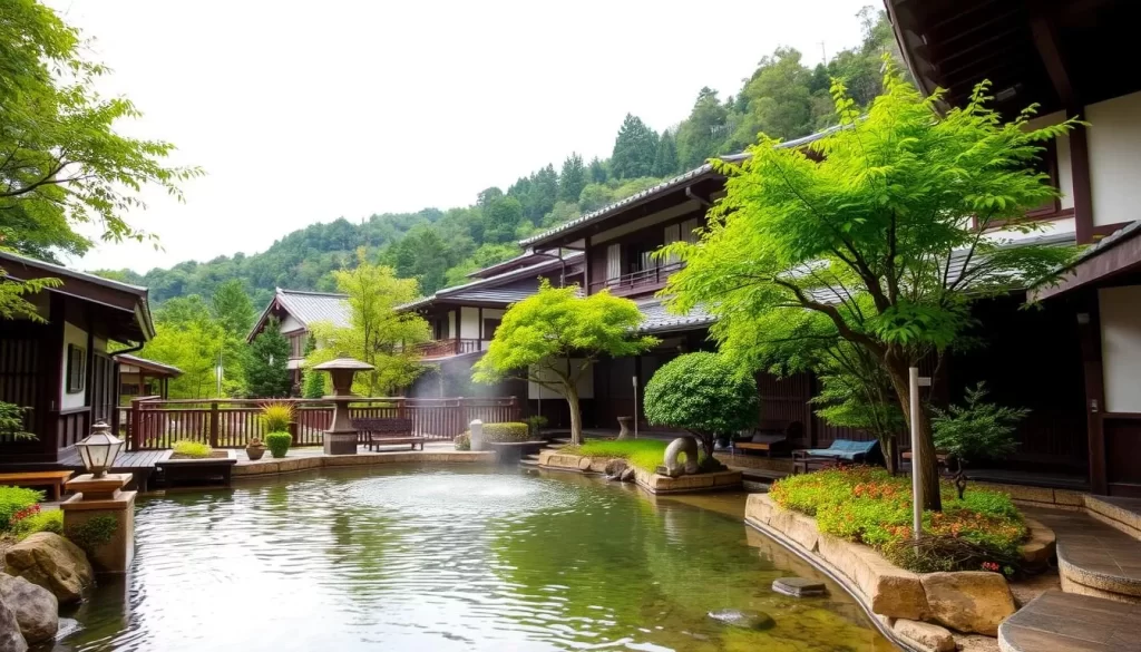 Image of a serene ryokan with hot springs in Tsu, Japan