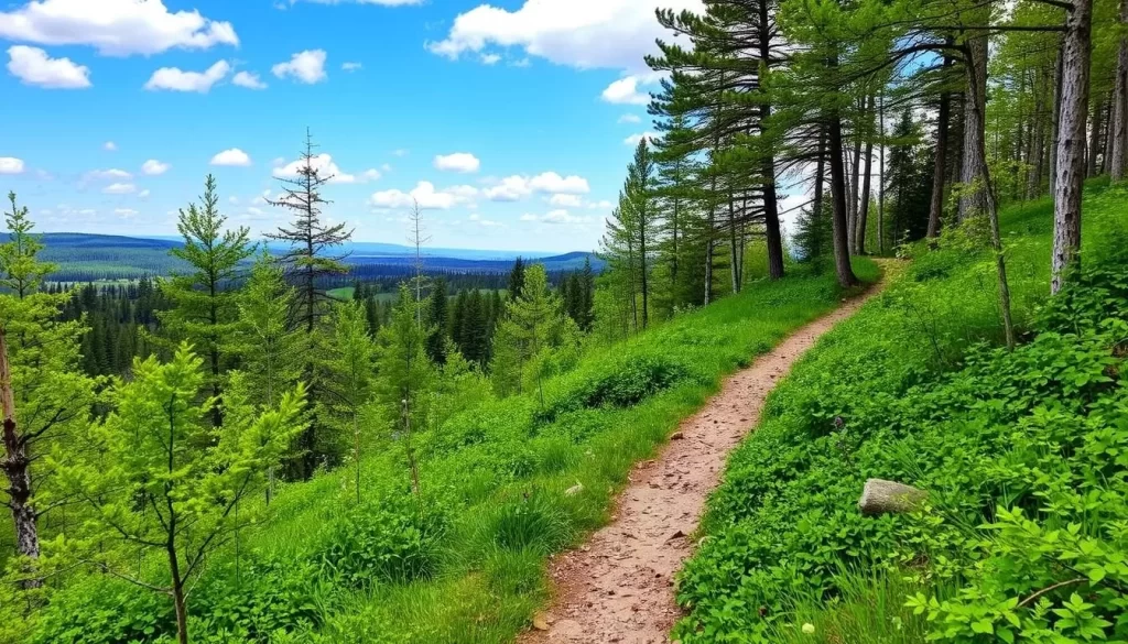 Image of a serene trail in St. Malo Provincial Park