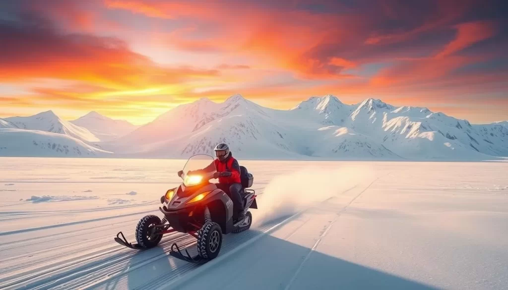 Image of a snowmobile safari in Svalbard's Arctic terrain