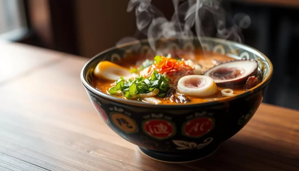 Image of a steaming bowl of Akahoshi Ramen's signature ramen