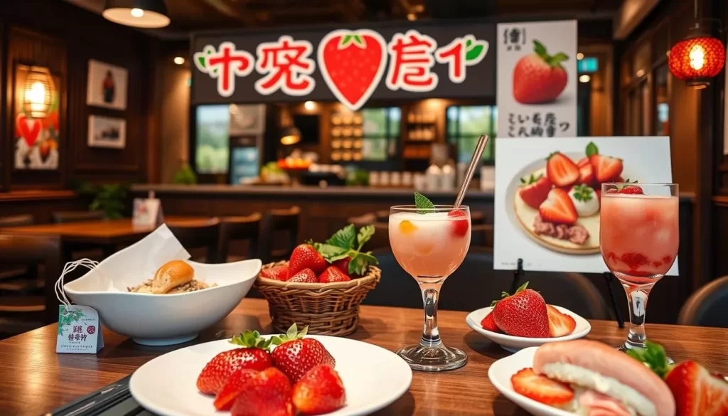 Image of a strawberry-themed menu at a Tochigi restaurant during the strawberry season