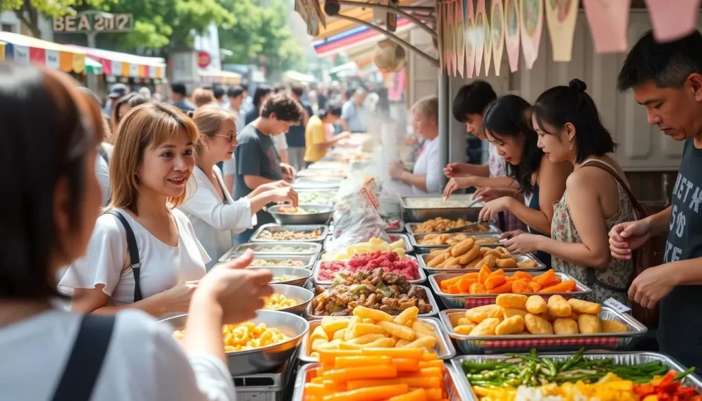 Image of a street food stall at a Tochigi summer food festival, serving local delicacies
