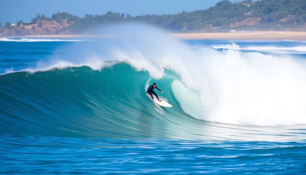 Image of a surfer riding a wave at Playa Maderas in San Juan del Sur