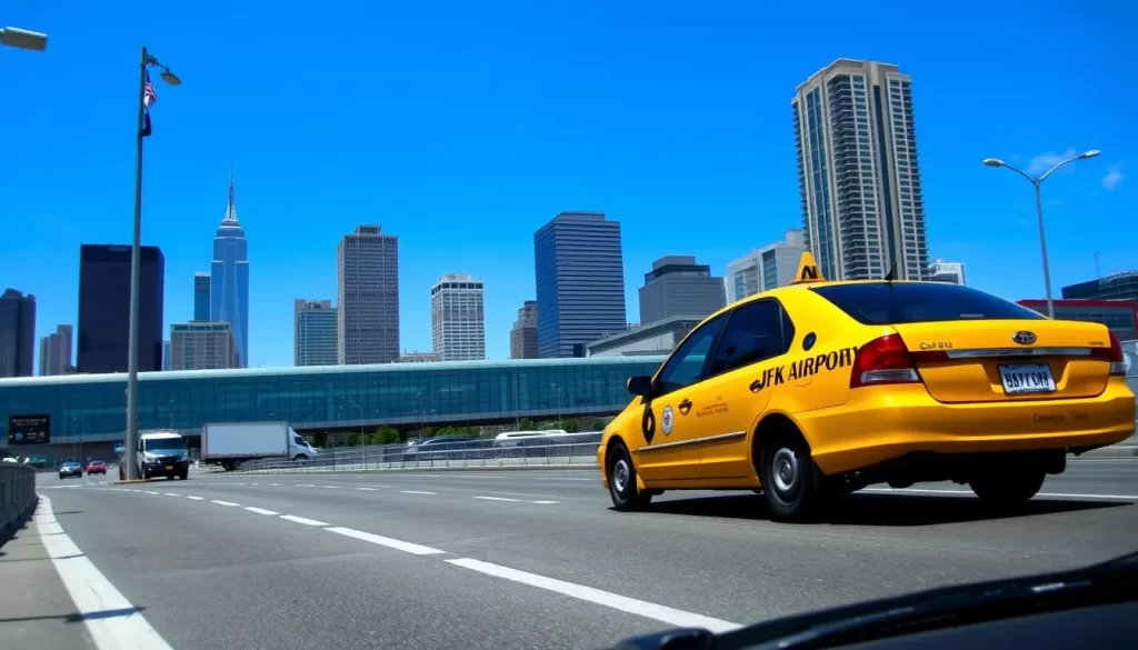 Image of a taxi departing from JFK Airport
