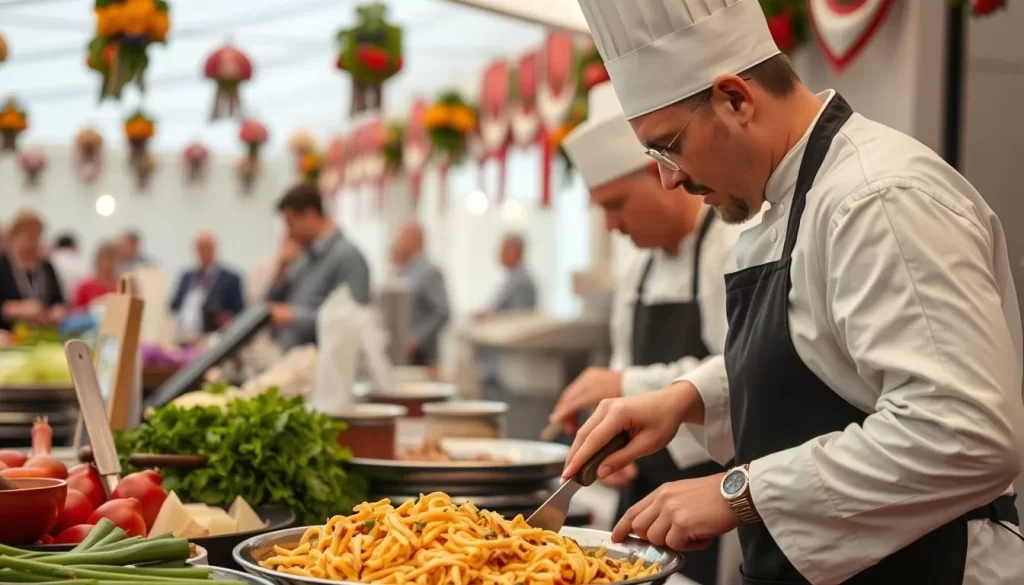 Image of a traditional Belarusian dish being prepared at a gastronomic festival