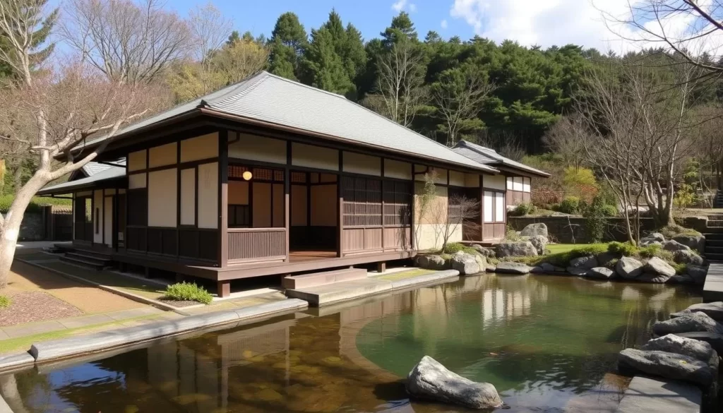 Image of a traditional ryokan in Gifu Prefecture with tatami rooms and onsen hot springs