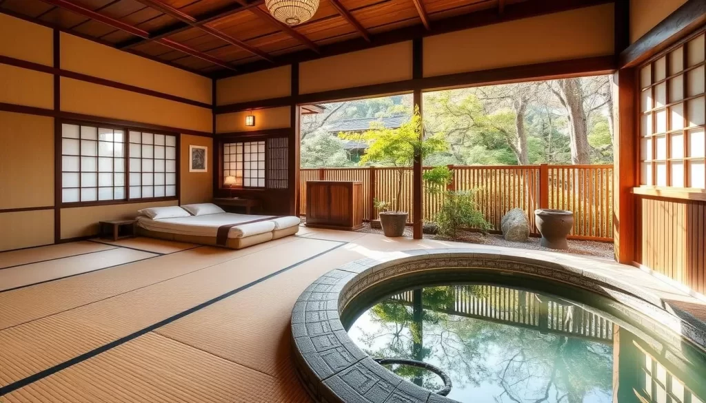 Image of a traditional ryokan in Niigata, featuring tatami-matted rooms and onsen