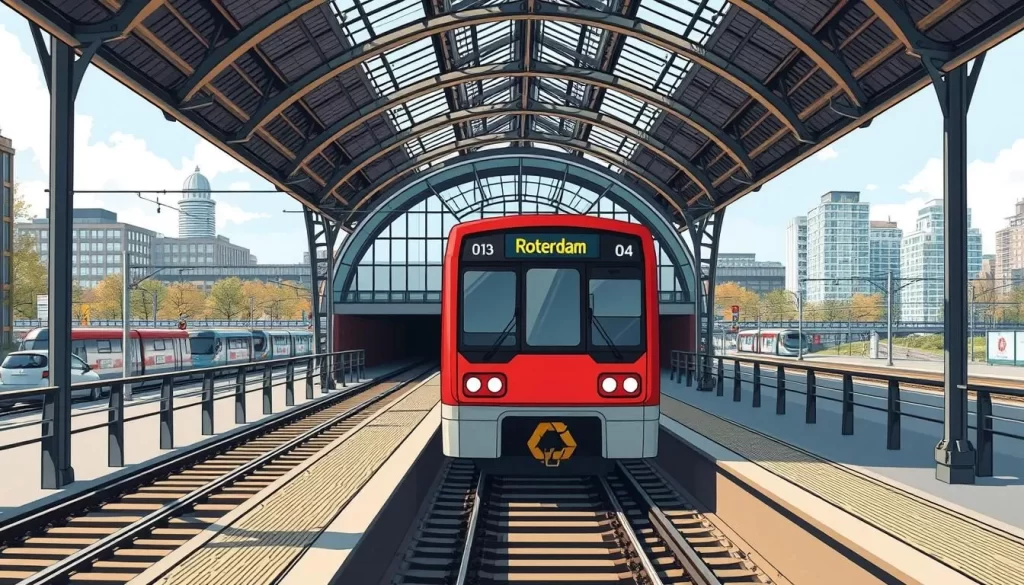 Image of a train arriving at Rotterdam Centraal station