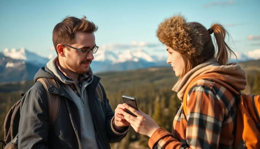 Image of a traveler using a language guide or app in Yukon, Canada