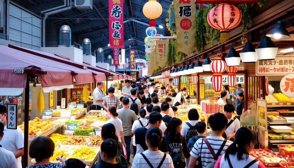 Image of a vibrant food festival in Wakayama, showcasing local delicacies and traditional cuisine.