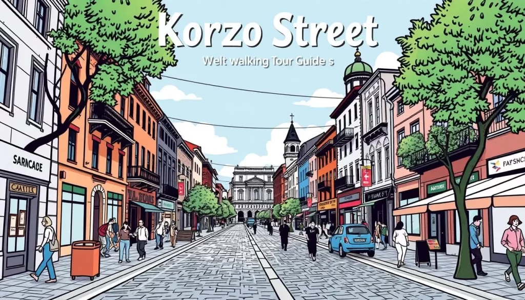 Image of a walking tour guide or map highlighting Korzo Street