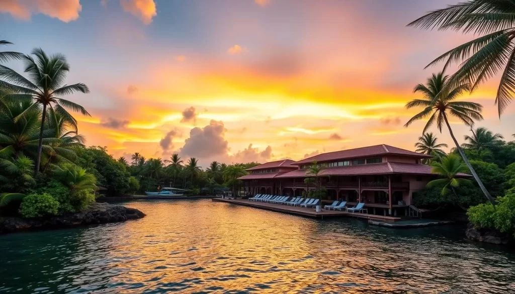 Image of a waterfront hotel in Puerto Jiménez, Costa Rica