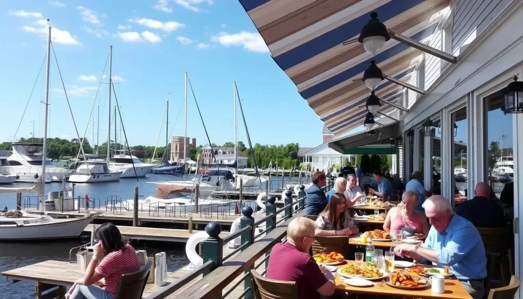 Image of a waterfront restaurant in St. Michaels, Maryland, serving fresh seafood