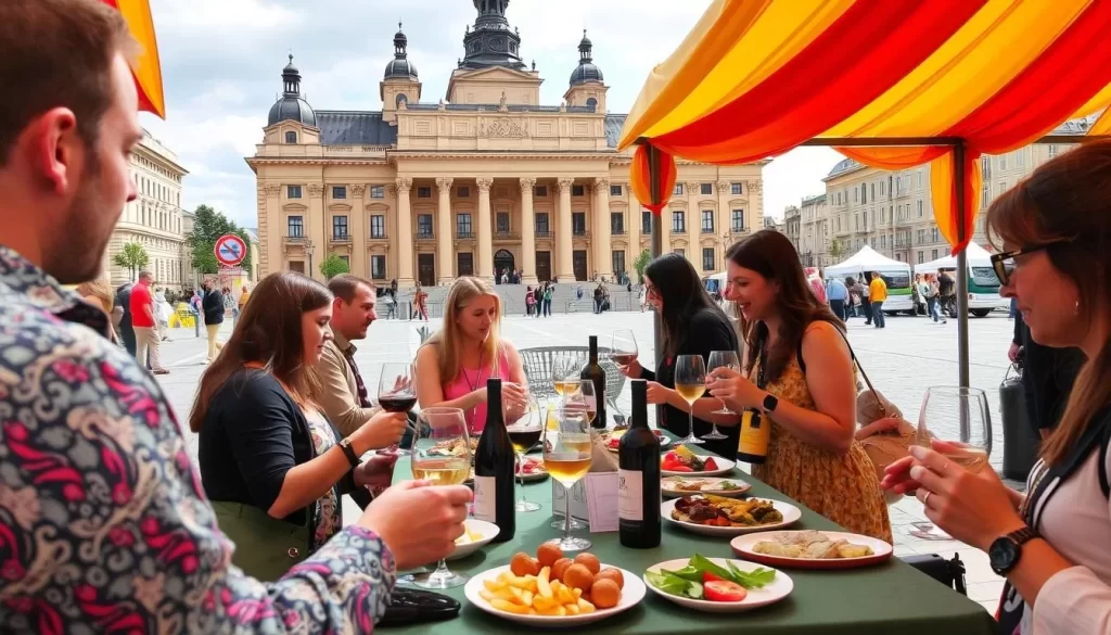 Image of a wine tasting event at the Great National Assembly Square in Chisinau, Moldova.