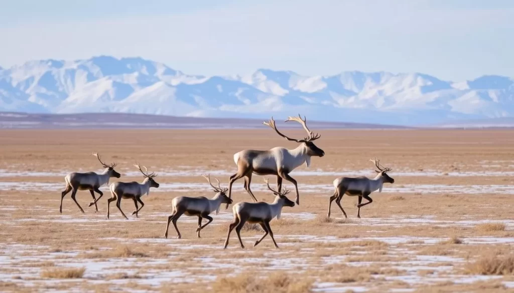 Image of caribou roaming in the tundra near Kimmirut