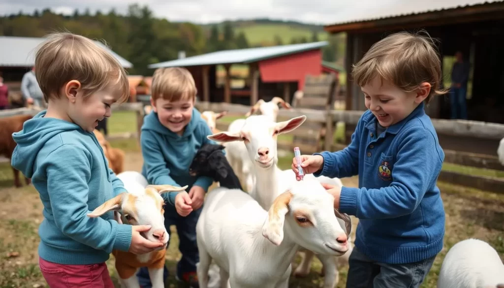 Image of children interacting with goats at Island Hill Farm
