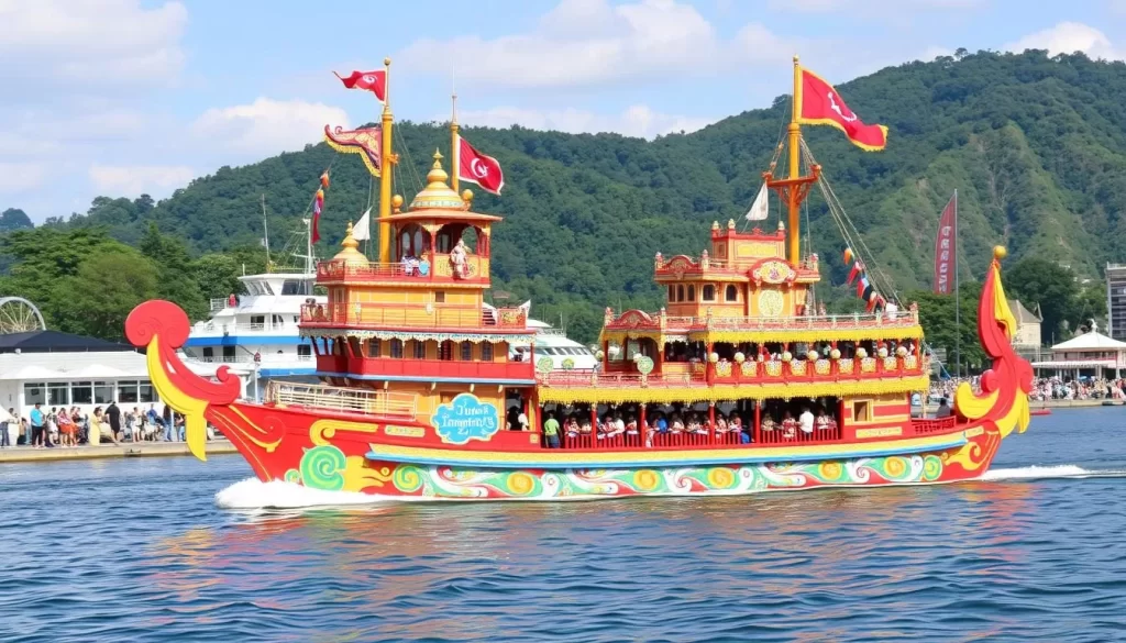 Image of decorated ship floats during Azumino O-Fune Matsuri