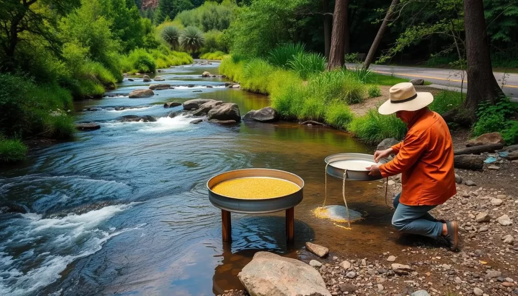 Image of gold panning in a serene natural setting